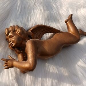 Vintage Cherub Figure Knick Knack Ceramic Decor Bronze Gold Antique Angel Lying